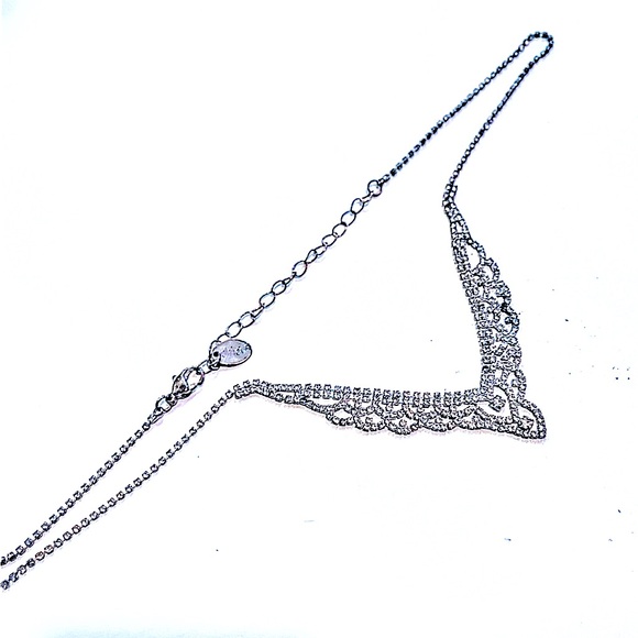 Silver Rhinestone Scalloped Chevron Statement Necklace - Picture 3 of 4